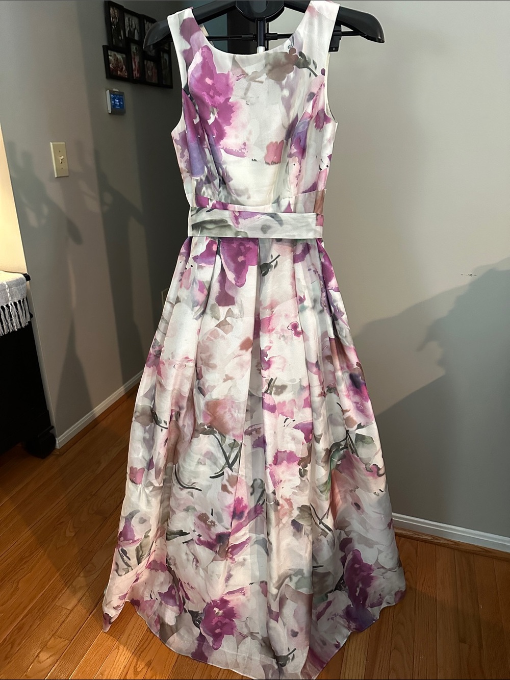 Jessica Howard White Floral Ball Gown with Pink and Purple Wash